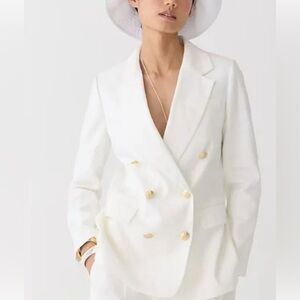 J Crew Bristol Double-Breasted White Blazer in Stretch Linen Size 6P